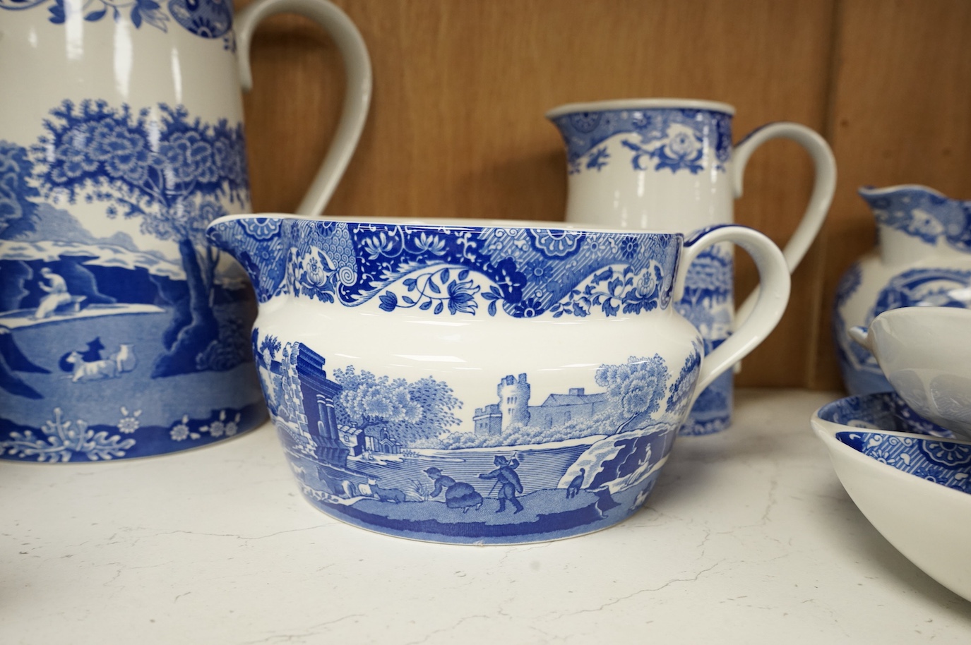 A collection of Spode Italian, comprising graduated jugs, dishes, pickle dishes, pots etc.(23). Largest 20.5cm